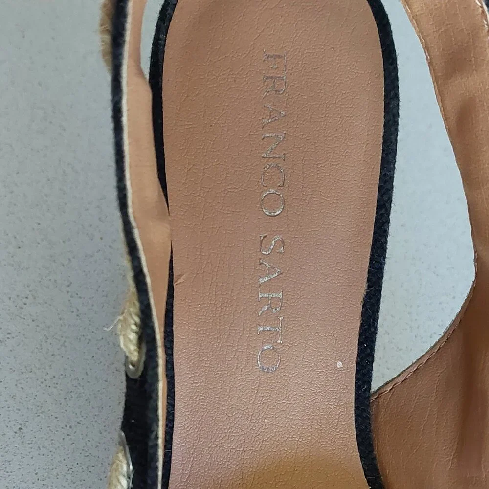 Franco Sarto Black and Cork Rope-Accent Wedge Sandals